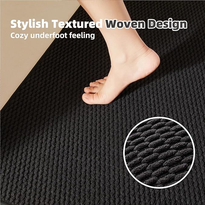 Black Bathroom Rugs Non Slip Washable, Super Absorbent Thin Bath Mat Small Quick Dry Low Pile Bathroom Rug, Black 16''x24''