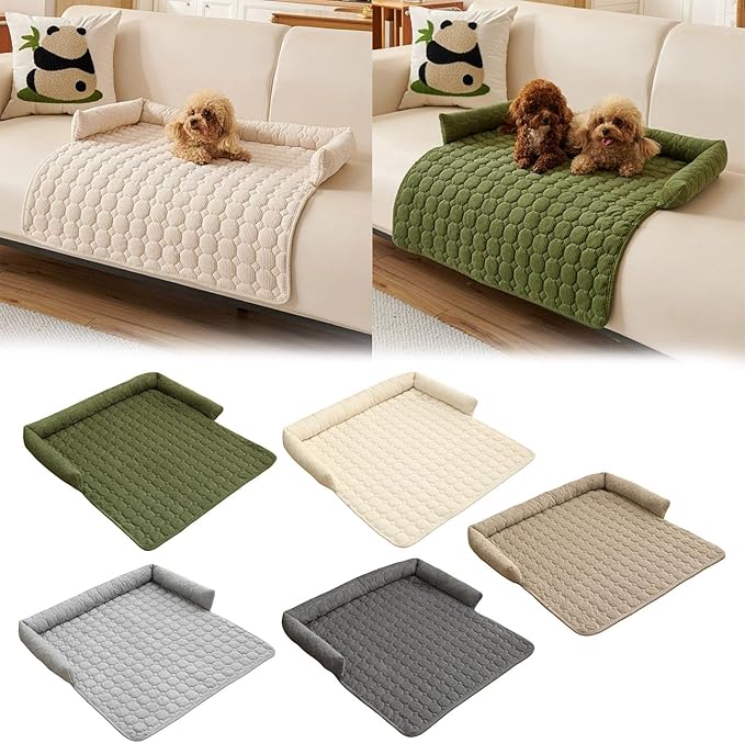 Pet Couch Covers for Sofa, 29" L × 29" W Calming Dog Bed Fluffy Dog Plush Mat for Furniture Protector with Bolster, Washable Removable Couch Cover for Small, Medium, Large Dogs and Cats (White)