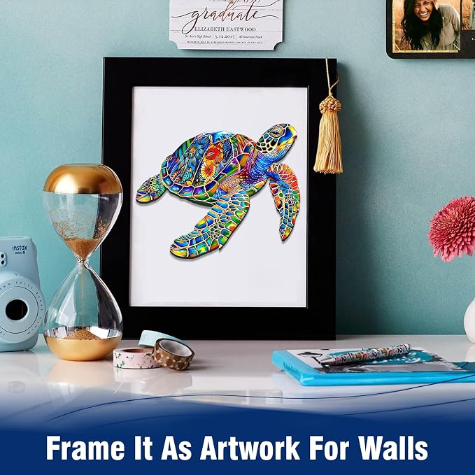 Unique Wooden Jigsaw Puzzles, 200 Pieces Sea Turtle Wood Puzzles for Kids Teens Adults, 11.5" x 11.3" Shaped Pieces, Fun Challenging Family Games for Kids and Teens, Gift Box Included