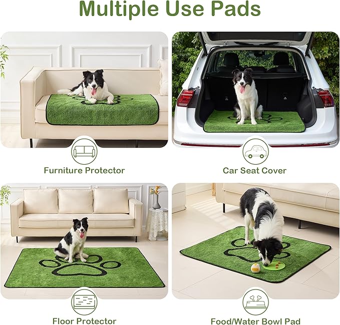 Qeils Reusable Dog Pee Pads, 4 Pack Super Absorbent & Leakproof Washable Puppy Pads with Soft Green Top Layer, for Potty Training, Crates, Couch, Car Seats & Pet Beds, 24"x 36"