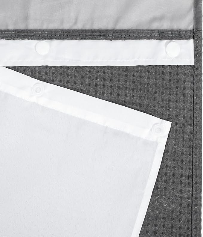 River Dream Stall Heavyweight No Hooks Required Dotted Waffle Weave Shower Curtain with Snap in Liner - 36W x 74H,Hotel Grade,Spa Like Bath Curtain,Graphite Grey