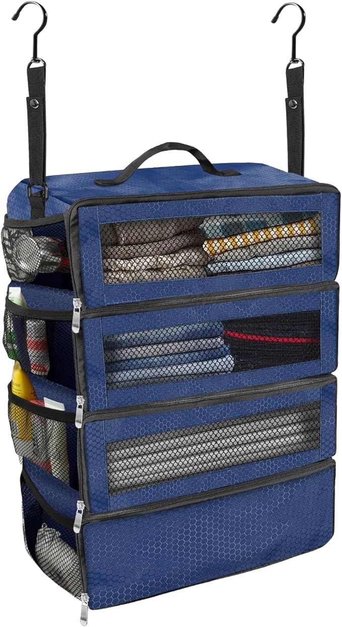 Suitcase Organizer, Travel Luggage Organizer Portable Hanging Travel Shelves Collapsible Hanging Packing Cubes for Carry on Suitcase
