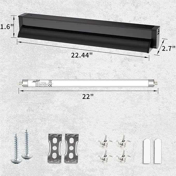 T5 UVB Reptile Lighting Fixture, UVB Light for Reptiles, 24W 5.0 UVB Lighting Combo Kit for Desert & Tropical Reptiles (Lizard, Bearded Dragon, Tortoise), 22INCH