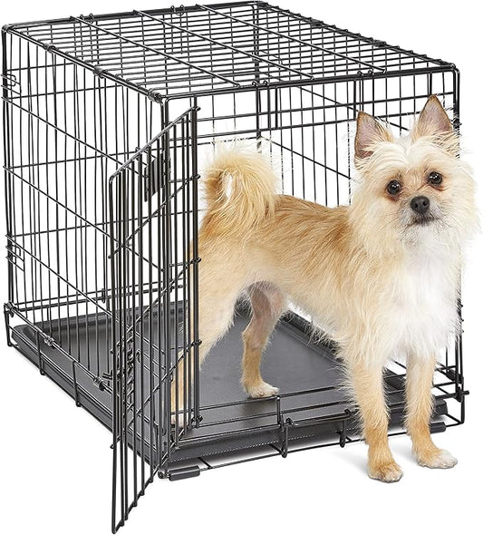 MidWest Homes for Pets 24-Inch iCrate for Small Breeds, 12-20 lbs, Single Door Folding Dog Crate with Divider Panel, Leak-Proof Tray & Secure Latch, Portable, Durable & Easy to Assemble