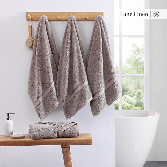 LANE LINEN 100% Cotton Bath Towels Set of 4 (28"x54") - Zero Twist, Mercerized Cotton Bathroom Towel Set - Quick Dry, Very Soft & Absorbent Large Bath Towels - Mininmal Lint After 3 Washes - Platinum