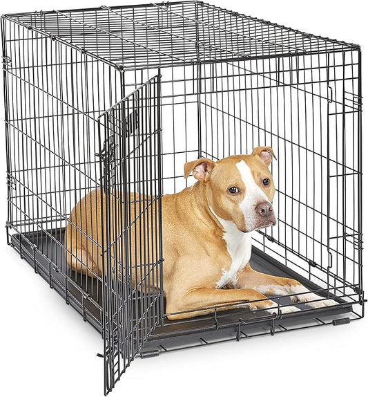 MidWest Homes for Pets 36-Inch iCrate for Medium-Large Breeds, 41-70 lbs, Single Door Folding Dog Crate with Divider Panel, Leak-Proof Tray & Secure Latches, Portable, Durable & Easy to Assemble