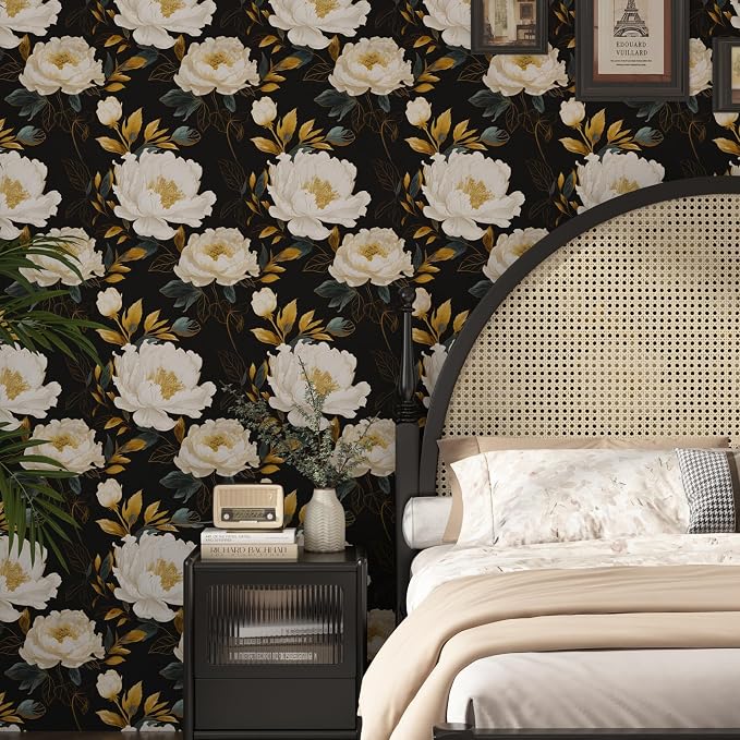 Extra Long Dark Floral Peel and Stick Wallpaper, 17.5In x 393In Vintage Big