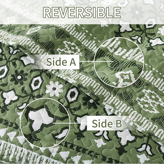 BEDIFANY Quilts King Size, Reversible Lightweight Bedspread with Boho Geometry Printed, Boho Bed Spread Coverlet Sets for Bed Decoration, All-Season King Quilt Bedding Set (98 * 106 in), 3 Pieces
