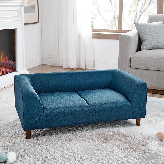 Modern Rectangular Pet Sofa with Backrest and Armrests - Comfortable Dog Couch for Medium and Large Dogs - Stylish and Functional Pet Furniture with Soft Cushion (Blue)
