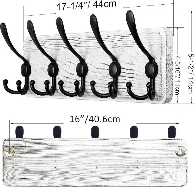 SKOLOO Rustic Wall Mounted Coat Rack: 16" Stud Spacing, Pine Real Wood Plank