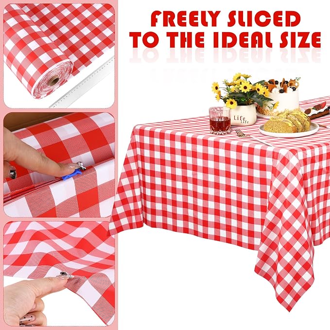 Kochorie 54 Inch x 500 Ft Red Checkered Plastic Table Cloth Roll Disposable