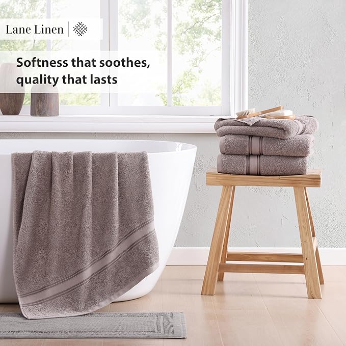 LANE LINEN 100% Cotton Bath Towels Set of 4 (28"x54") - Zero Twist, Mercerized Cotton Bathroom Towel Set - Quick Dry, Very Soft & Absorbent Large Bath Towels - Mininmal Lint After 3 Washes - Platinum