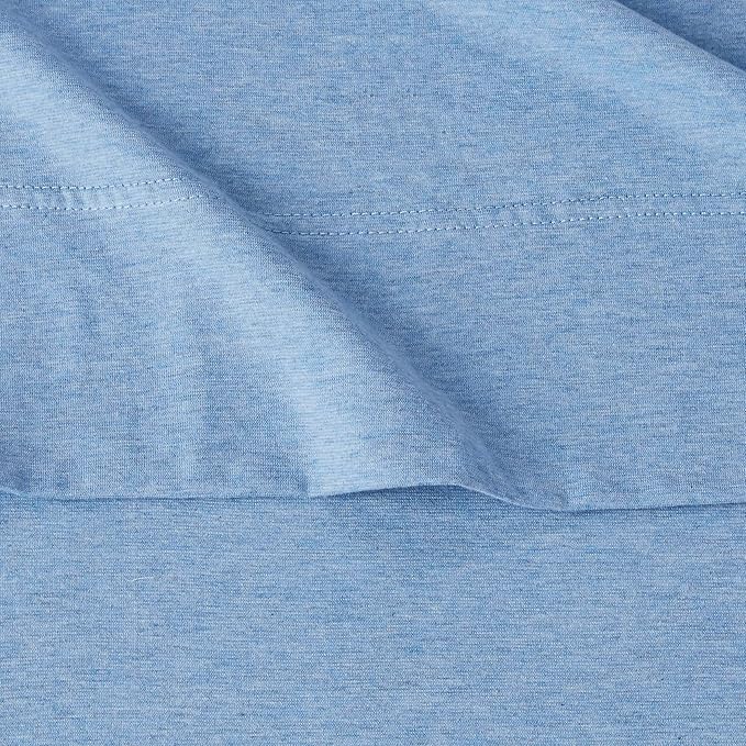 Amazon Basics 4 Piece Bed Sheets Set, 100% Cotton Jersey, Includes Super Soft, Flat and Fitted Sheets, Pillowcase, King, Sky Blue, Solid