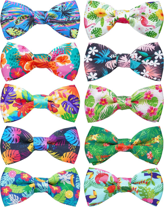 PET SHOW 10 Pack Summer Big Dog Bow Ties for Large Medium Dogs Sliding Collar Attachments Hawaiian Bowties Floral Fruit Bowknots Party Holiday Pet Grooming Accessories(Large)
