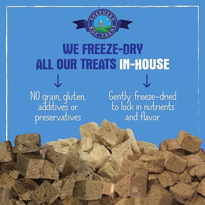 Shepherd Boy Farms Freeze Dried Dog and Cat Treats, Beef Heart, All Natural Single Ingredient Freeze-Dried Dog Treat & Snacks, Made in USA, High Protein, Essential Nutrition of Raw Food, 3oz