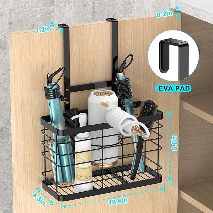 Hair Tool Organizer - Blow Dryer & Hair Dryer Holder Cabinet Door, Bathroom Organizer & Storage Basket for Styling Tools