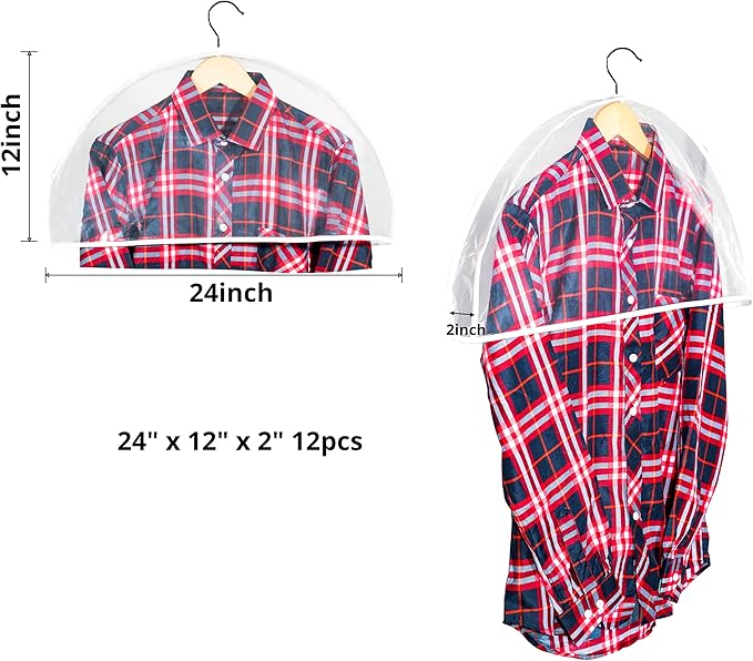 Clear Shoulder Covers Vinyl Plastic Hanger Covers for Clothes (Set of 12), Closet Clothes Protectors Breathable Garment Cover with 2" Gusset, Suit Shoulder Covers for Closets - 24'' X12" X2''/12 Pack