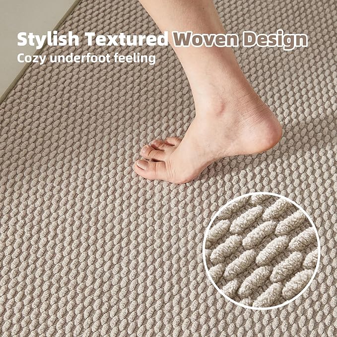 Small Bathroom Rugs, Non Slip Washable Bath Rugs Super Absorbent Bathroom Rug Thin Quick Dry Low Pile Bath Mats, Beige 12"x12"