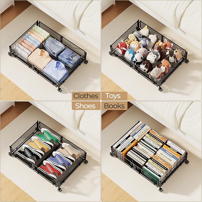 Metal Rolling Under Bed Storage, 2 Pack – Black