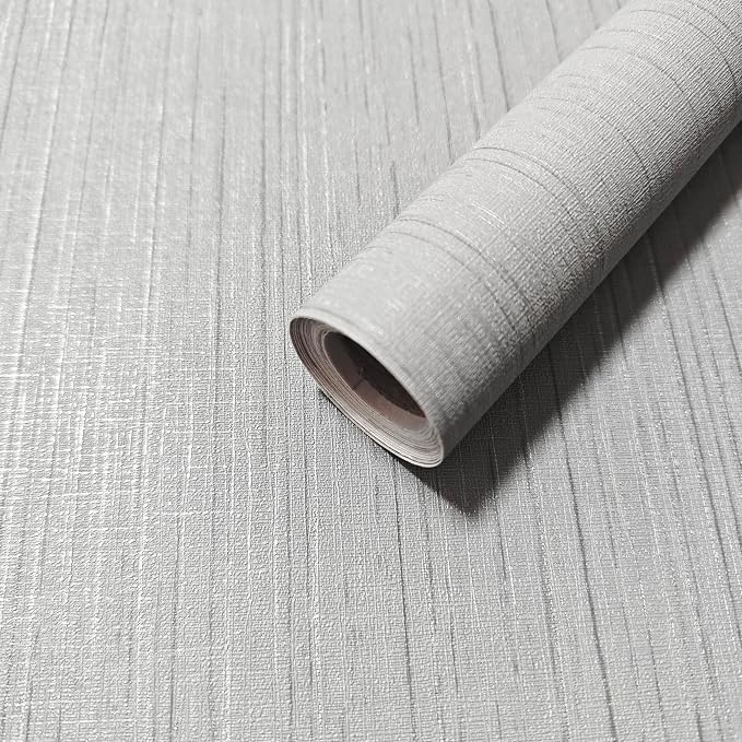 Dviolet 15.7in x 393in Grey Grasscloth Textured Fabric Removable Wallpaper