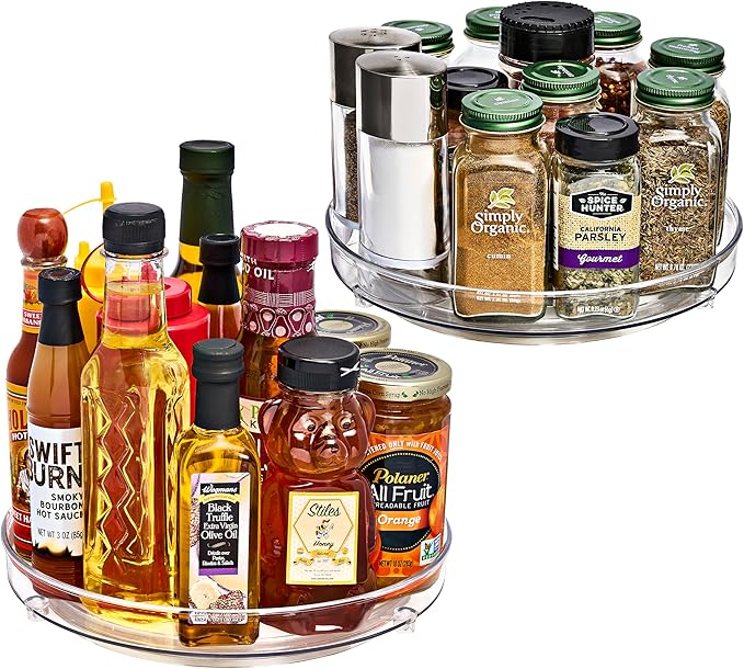 Sorbus 9 Inch Flat Clear Lazy Susan Organizer, Turntable Organizer for Spice Organization for Cabinet, Lazy Susan Turntable for Kitchen, Home, Office, Closet, Laundry Room Organization (2-Pack)