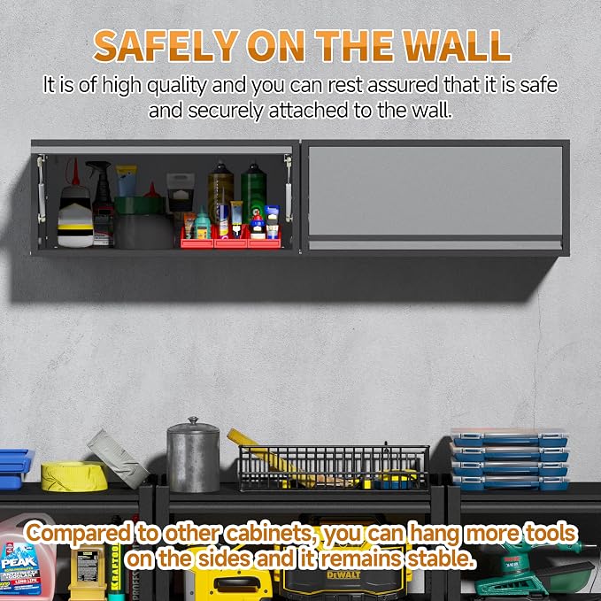 Metal Garage Wall Cabinet with Up-Flip Door, Wall-Mounted Steel Storage Cabinet