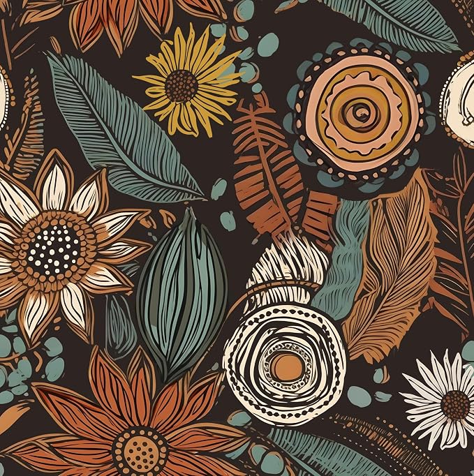 Laatse Rustic Boho Wallpaper Peel and Stick, Vintage Dark Brown Floral Contact