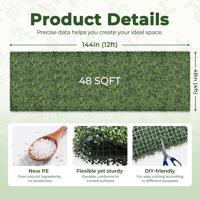 Artificial Boxwood Backdrop Roll: 48"x144" UV-Anti Greenery Faux Grass Hedge
