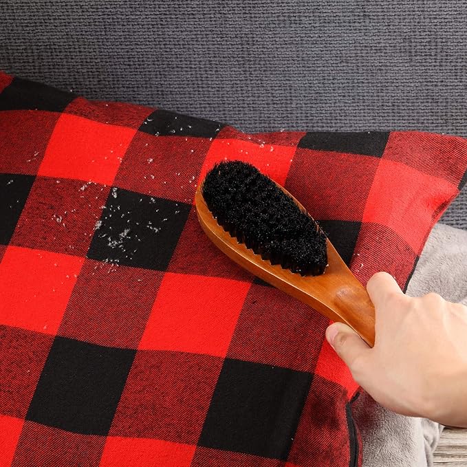 Patelai 2 Pieces 3 in 1 Lint Cloth Brush Double Sided Garment Brush Lint Remover Shoe Horn Beech Wood Handle for Clothes Wool Coat Couch Pet Hair, Random Color
