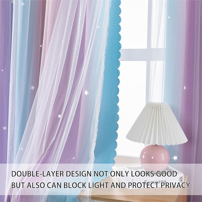 XiDi Pink & Purple Curtains, Unicorn Wall Decals