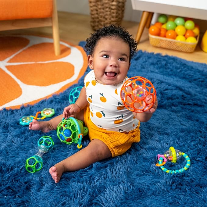 Bright Starts Little Shakers 6pc Gift Set, Easy-Grasp Oball Technology, Baby Rattles, Balls and Teethers, On-The-Go Toys, Lightweight, Unisex, Newborn+