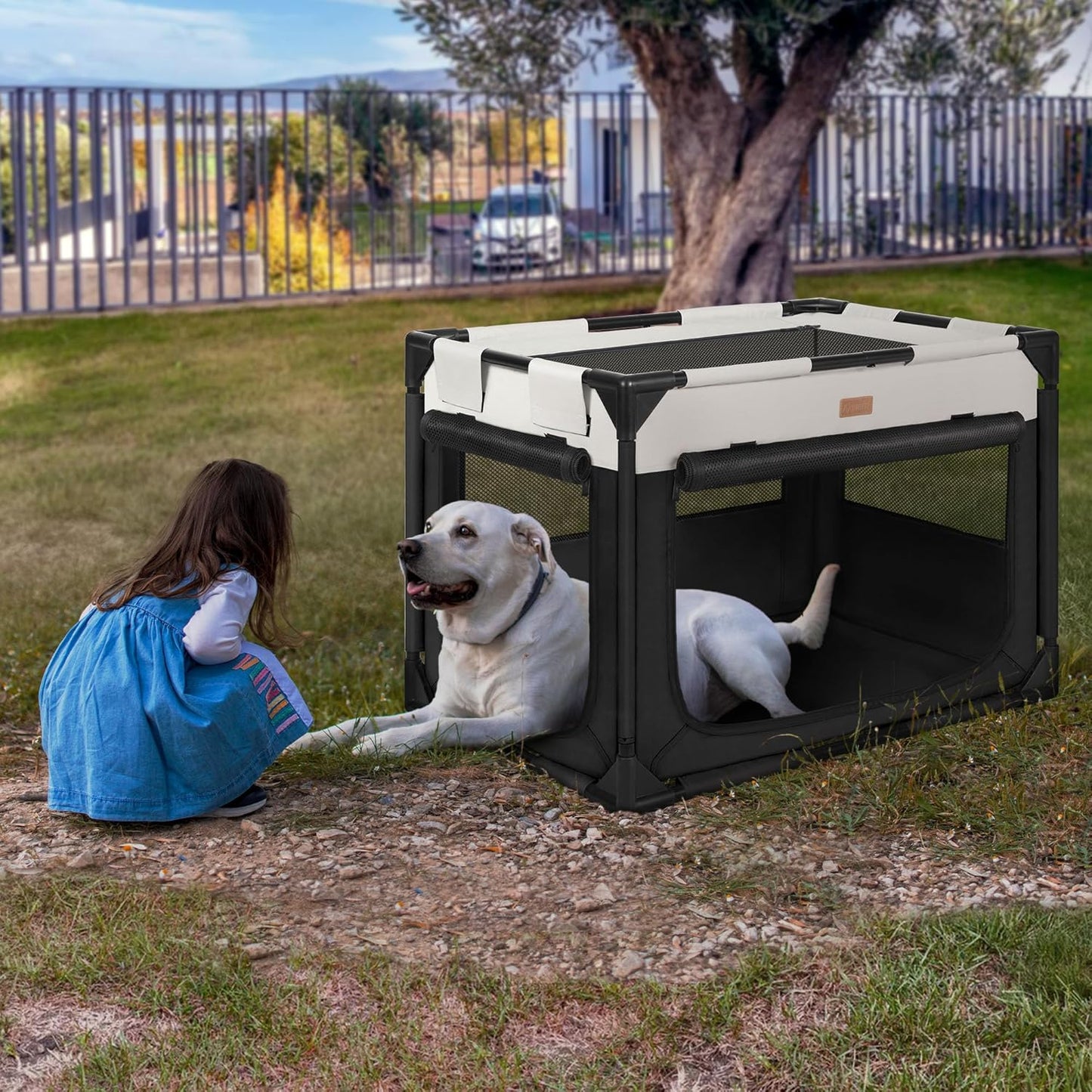 Dog Crate - Soft Pet Kennel for Dogs/Cats, 3-Door Breathable Travel Cage with Mesh Window, Portable Dog Kennel for Indoor & Outdoor, Black-L