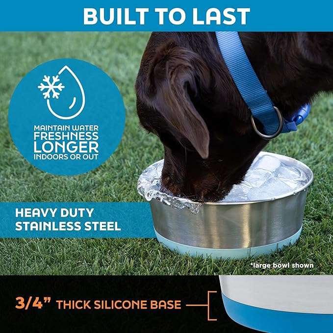 Master Pet Supply Stainless Steel Dog Bowls Set of 2 with Extra Thick Silicone Base - 2 Cup (16 oz) Navy Blue, Non-Slip, Dishwasher Safe Metal Bowls, Pet Dog Food Bowl for Dogs, Cats, Anti Rust