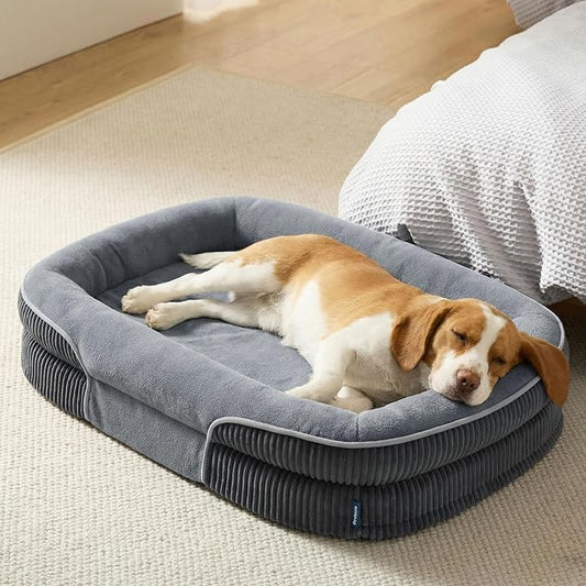 Bedsure Orthopedic Dog Beds Large Sized Dog - 360° Oval Bolster Large Dogs Bed for Senior Dogs with Waterproof Washable Cover, Big Comfort Pet Sofa Couch with Ultra-Soft Fleece, Grey, 35"