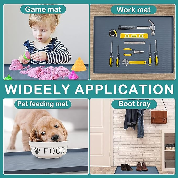 URMONA Waterproof Silicone Under Sink Mat 31'' x 22'' Shelf Liner for Kitchen and Bathroom, Cabinet and Counter Protector, Storage and Organizers, Litter Mat, Pet Cat Puppy Essentials(Green)