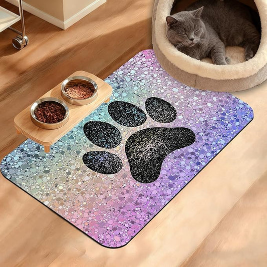 Pet Feeding Mat,Dog Paw Absorbent Dog Cat Food Mat Dog Mat with Rubber Backing,Non-Slip Water Bowl Placemat,Pet Supplies 16" x 24"