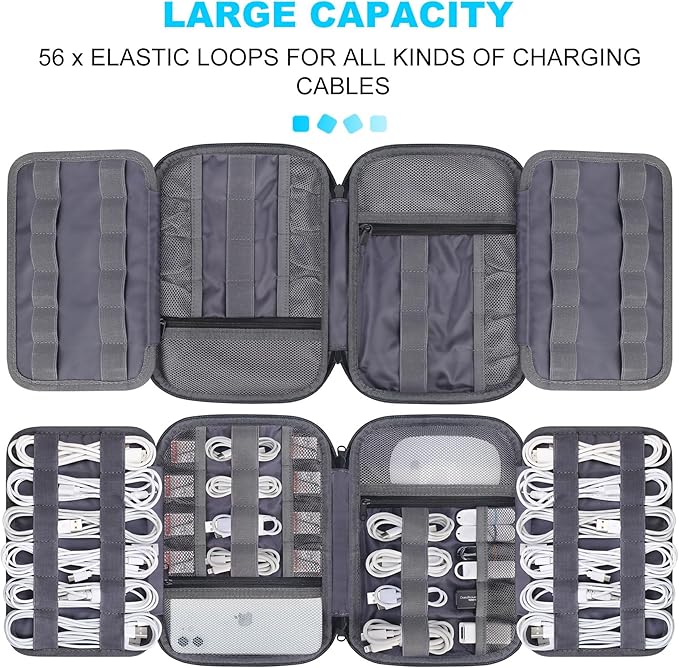 Lacdo Cord Organizer Travel, Cable Organizer Bag Case, Portable Electronics Organizer travel Case, 6 Layer Large Capacity Charging Cords Storage organizer for Cables, SD Card, Travel Essentials, Gray