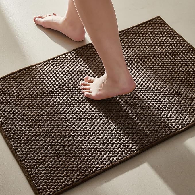 Bathroom Rugs Non Slip Washable, Super Absorbent Thin Bath Mat Small Quick Dry Low Pile Bathroom Rug, Brown 16" x 24" / 1'4" x 2'