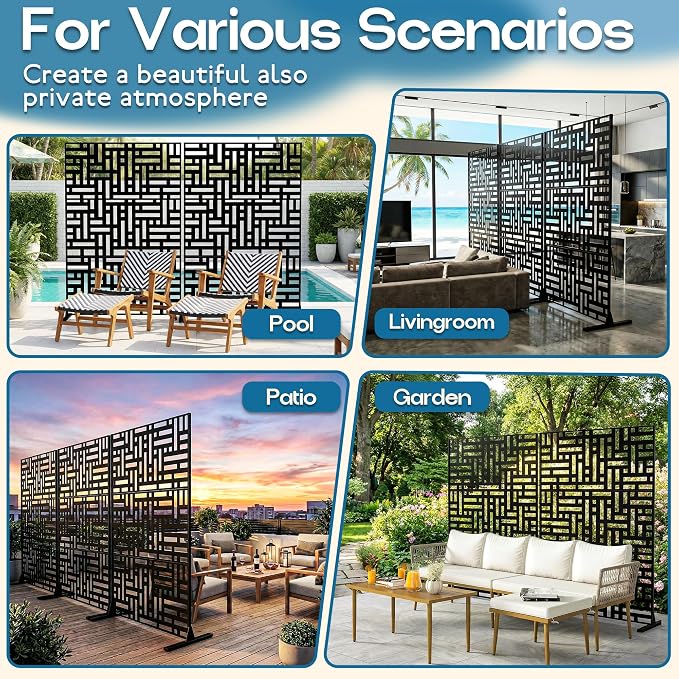 MTART Metal Privacy Screen 72" H x 47.2" Decorative Outdoor Privacy Screen