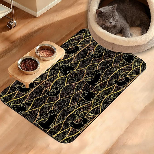Japanese Cats Feeding Mat,Absorbent Quick-Dry Cat Dog Food and Water Bowl Mats,Non-Slip Rubber Backing Mat,Cat Dog Accessories Supplies 16" x 24"