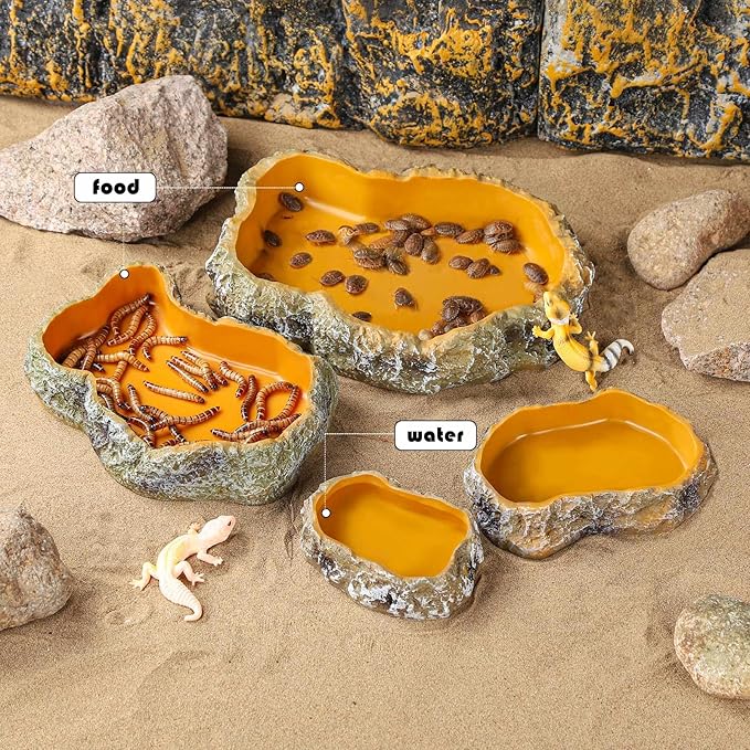 IBWell 4 Inch Reptile Food Dish Escape Proof Reptile Feeding Dish Resin Reptile Water Food Bowl for Bearded Dragon Chameleon Frog Snake Turtle Leopard Gecko
