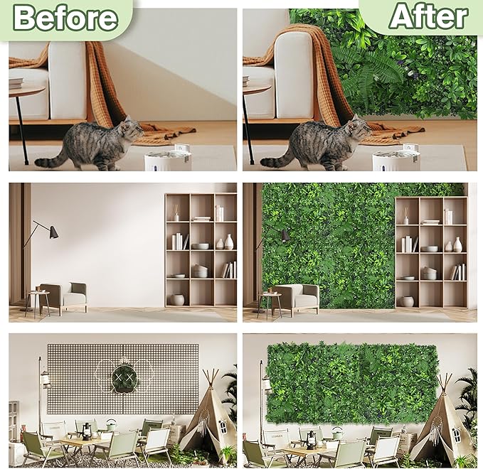 Artificial Green Boxwood Grass Wall Roll: 48"x120"（40SQFT） UV Protected Ivy