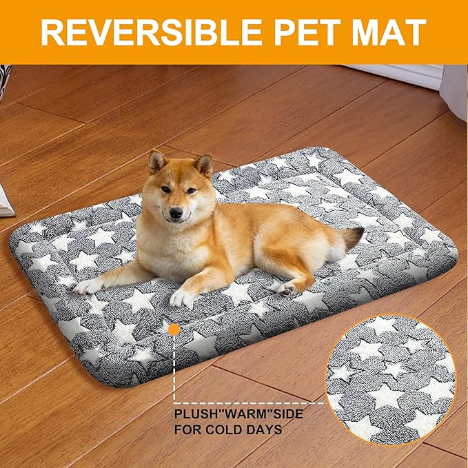 Washable Dog Bed Plush Orthopedic Outdoor Crate Mat with Non-Slip Bottom,Luxe Soft Kennel Pad for Pets, Cozy Cage Cushion & Pet Sleeping Mattress Large Sized,Medium,Small Dogs,30 x 20 inch,Gray