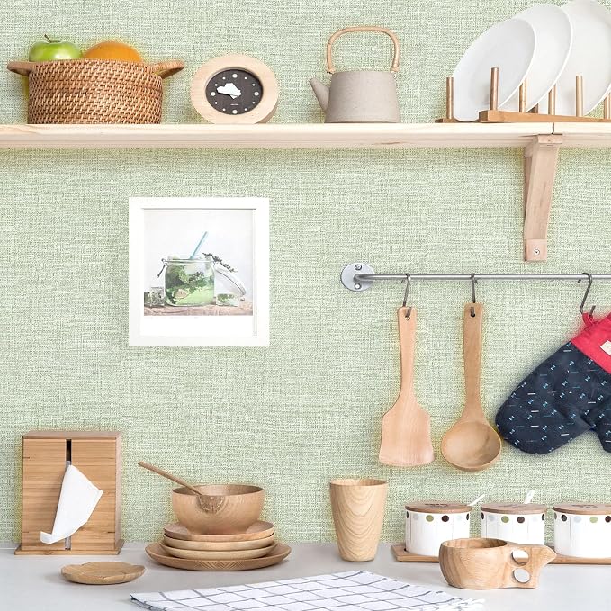 Amiya Grasscloth Wallpaper Sage Green Peel and Stick Faux Fabric Linen Contact