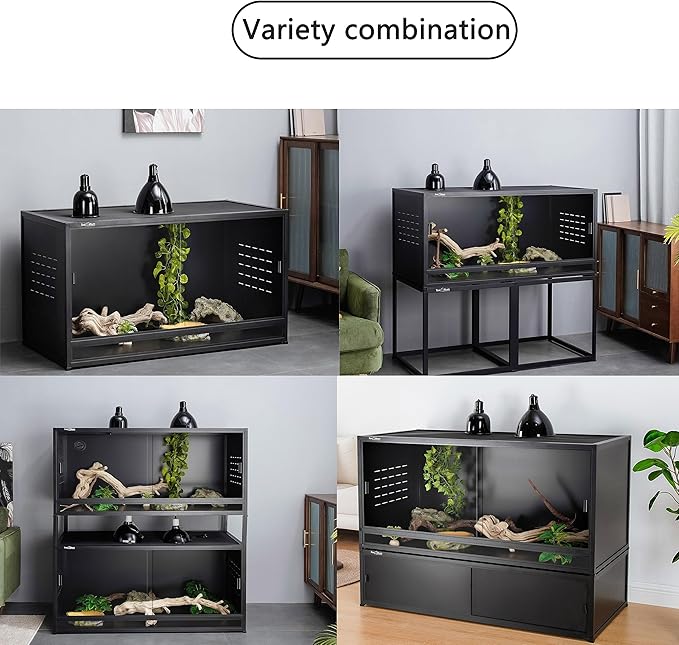 Stackable Space efficient PVC Reptile Enclosures 44 Gallon ToxiRium Large Reptile 40''x16''x16 Tank for Bearded Dragon Lizard Snake,Wide Breeding Vivarium with Sliding Doors Lock-2pcs with spacers