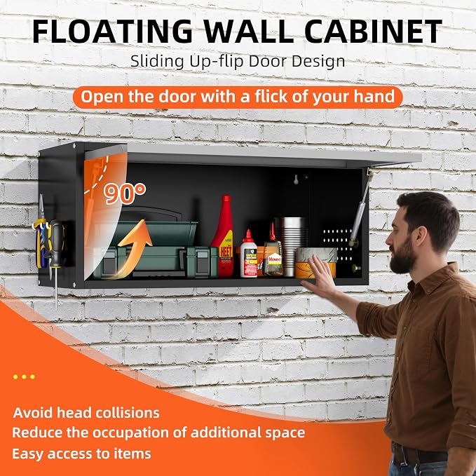 Metal Garage Wall Cabinet, Floating Garage Tool Cabinets