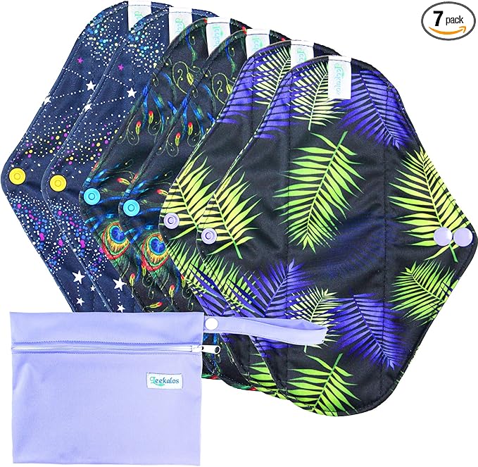 Leekalos Reusable Menstrual Pads - Bamboo Menstrual Cloth Pads | Light Incontinence Pads | Reusable Sanitary Pads - Pack of 6, 1 Cloth Mini Wet Bag