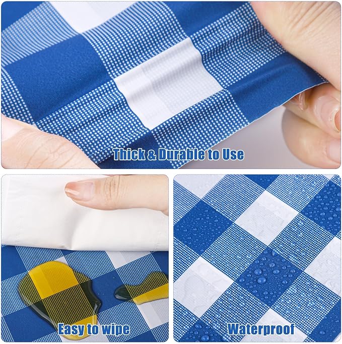 Kochorie 54 Inch x 300 Ft Blue Checkered Plastic Table Cloth Roll Disposable