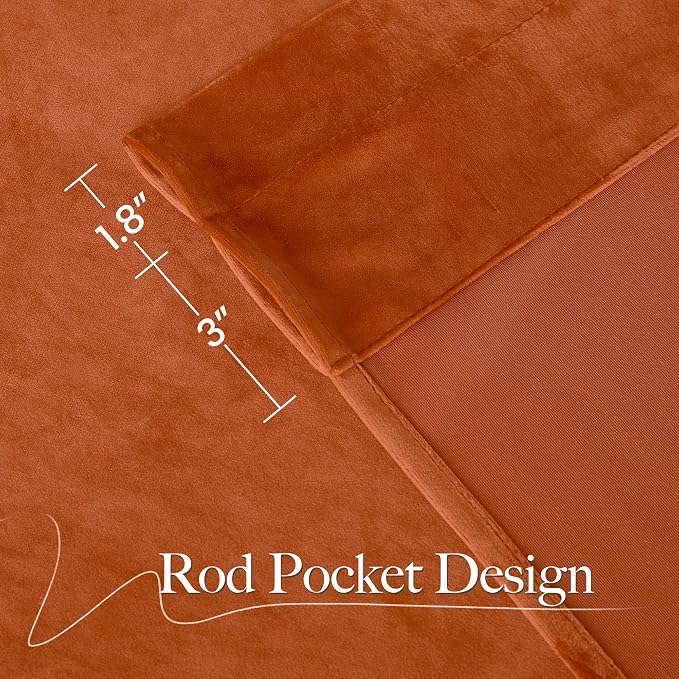 NICETOWN Orange Velvet Curtains 90 inch Long