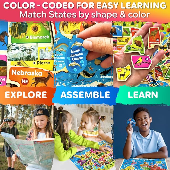 Wooden Puzzles for Kids Ages 4-6 - Toddler Puzzles Ages 3-5 USA & World Map | Montessori Wood Educational Puzzles for Toddlers 2-4 Years Old - Geography Learning Games for Kids 6-8
